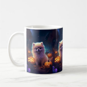 Caneca De Café Pomerânia de Halloween com Abóboras Assustadoras