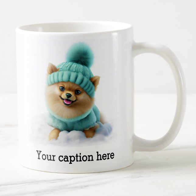 Caneca De Café Pomerânia de inverno adorável (Criador carregado)