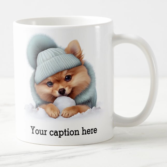 Caneca De Café Pomerânia de inverno adorável (Criador carregado)