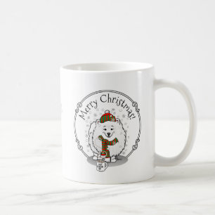 Caneca De Café Pomerânia de Natal de inverno (branca) Neve Cão
