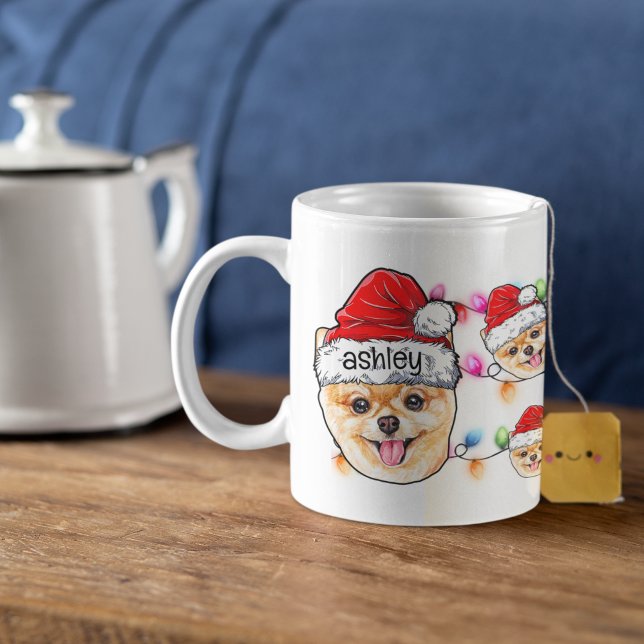 Caneca De Café Pomerânia Pet Cabeça de Cão de Natal Papai Noel (Criador carregado)