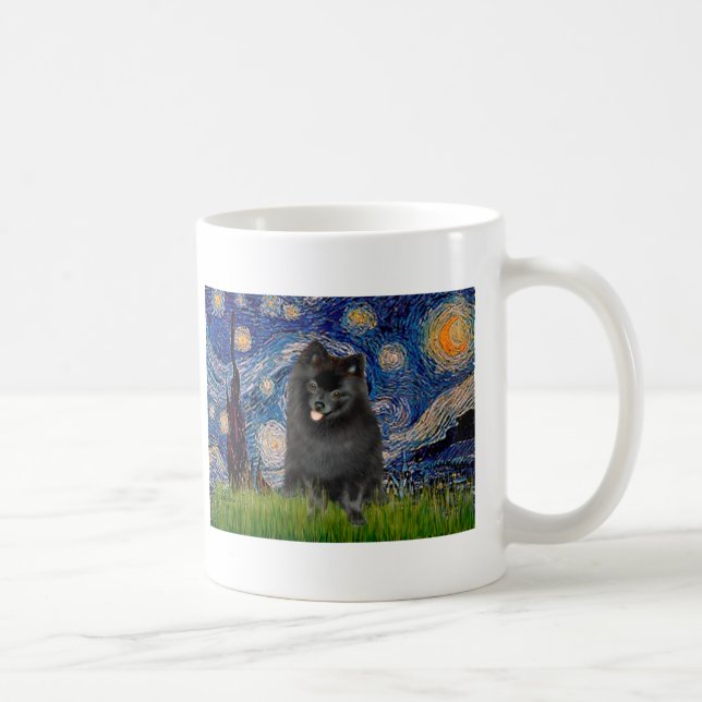 Caneca De Café Pomerânia (preto) - Noite Estrelada (Direita)