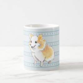 Caneca De Café Pomerânia Sentada Aquarela em Azul
