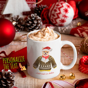 Caneca De Café Pomerânia Usando Suéter Feio Natal Amante de Cacho