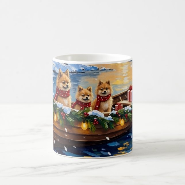 Caneca De Café Pomeranian Christmas Boat Holiday (Centro)