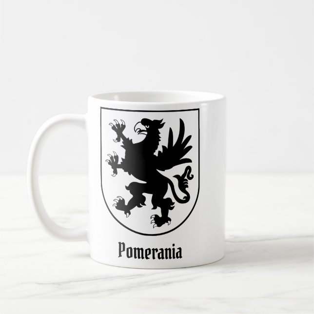 Caneca De Café Pomeranian Coat of Arms Black and White Heraldic (Esquerda)