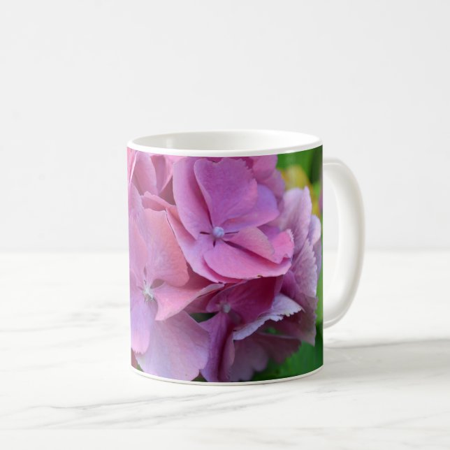Caneca De Café Pompom Rosa Hidrangea Hortensia Flor (Frente Esquerda)