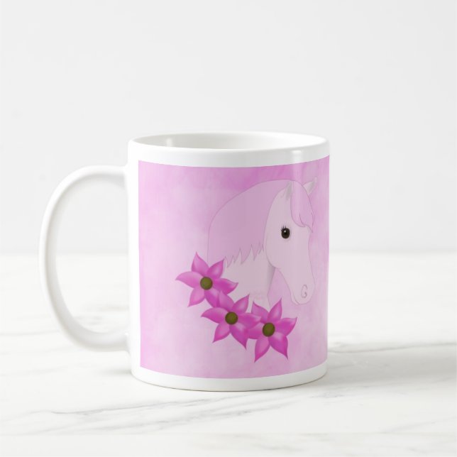 Caneca De Café Pônea Rosa e Flores Mug (Esquerda)
