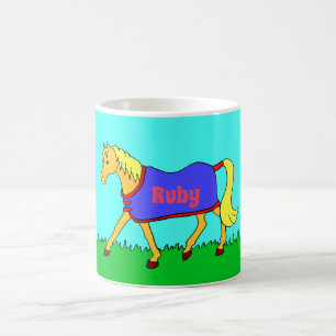 Caneca De Café Pônei bonito trotar com nome no tapete