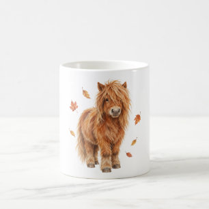Caneca De Café Pônei Highland em Folhas Caindo