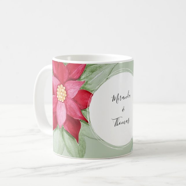 Caneca De Café Ponta de Natal Personalizada Aquarela (Frente Esquerda)