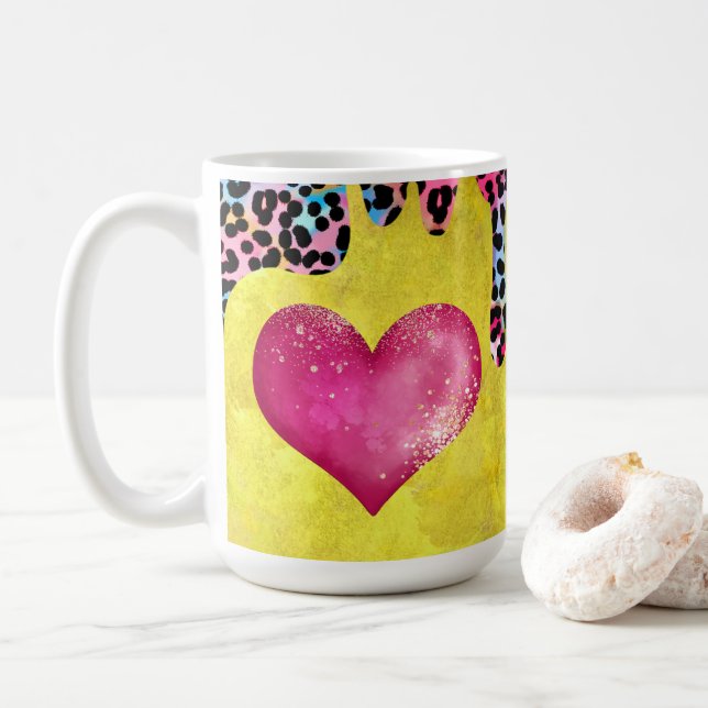Caneca De Café Pontas amarelas da Taça e Leopardo (Com Donut)