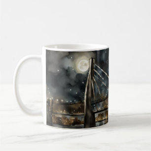 Caneca De Café Ponte abstrato com lua cheia