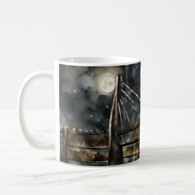 Caneca De Café Ponte abstrato com lua cheia (Esquerda)