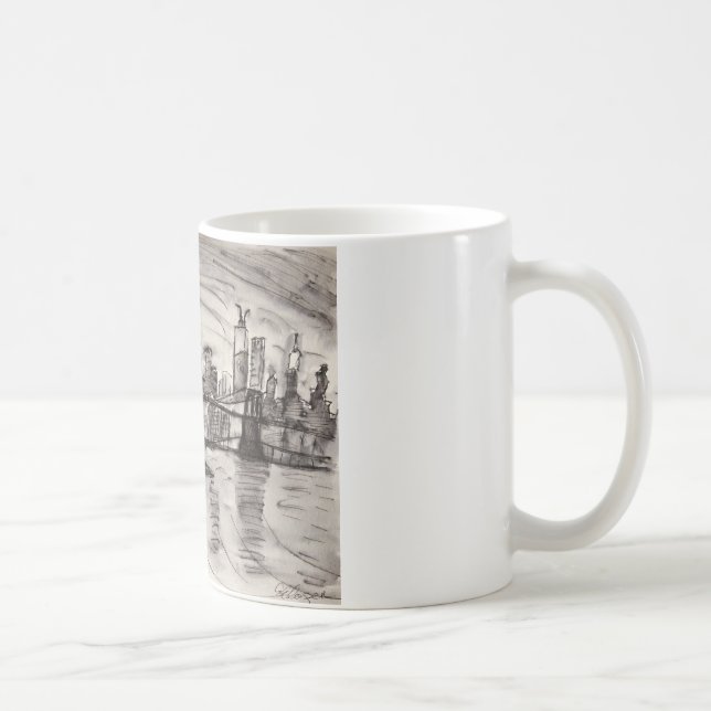 Caneca De Café Ponte de Brooklyn e um céu cinzento (Direita)