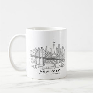 Caneca De Café Ponte de Brooklyn Nova York Arte de Linha Minimali