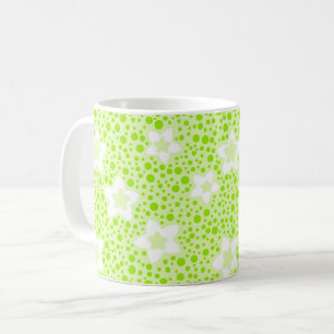 Caneca De Café Pontos brilhantes verdes retrô com padrão floral