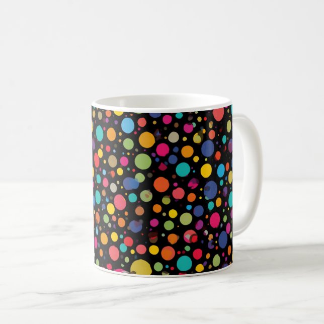 Caneca De Café Pontos Coloridos Brilhantes  (Frente Esquerda)