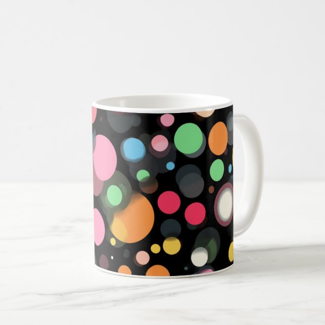 Caneca De Café Pontos Coloridos Brilhantes  (Frente Esquerda)