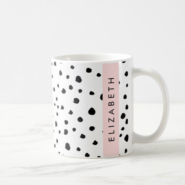 Caneca De Café Pontos Dalmáticos, Pontos, Preto e Branco, Seu Nom (Direita)