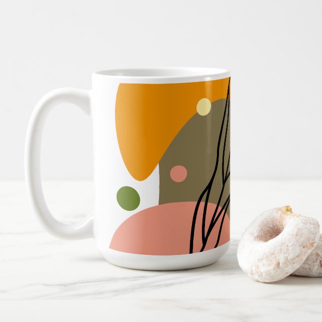 Caneca De Café Pontos de abstrato interessantes com folhas (Com Donut)