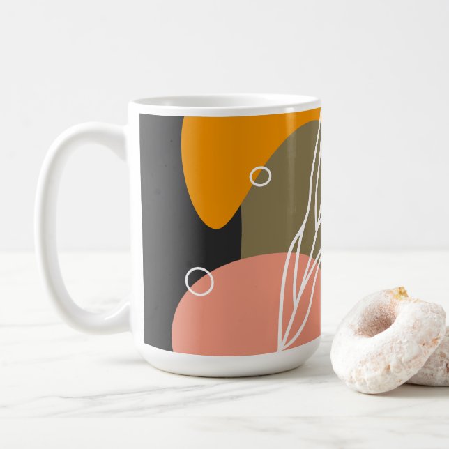 Caneca De Café Pontos de abstrato interessantes com folhas (Com Donut)