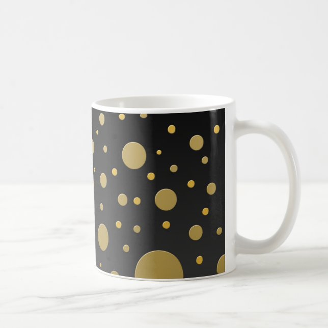 Caneca De Café Pontos de Ouro Aleatórios em Preto (Direita)