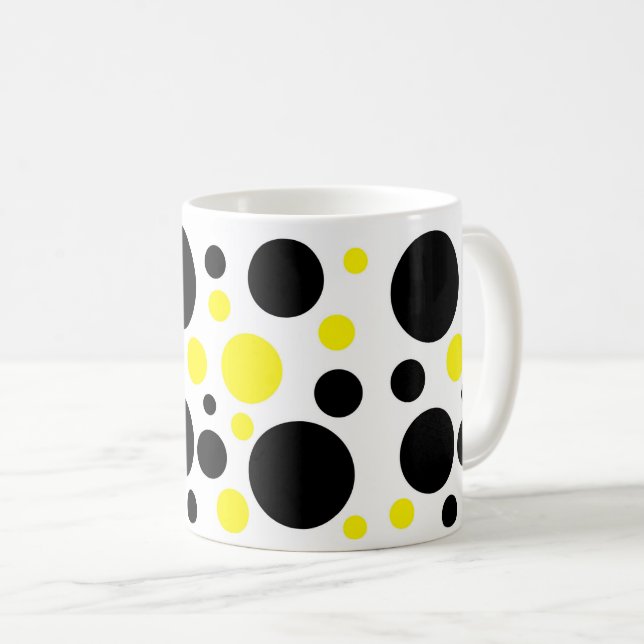 Caneca De Café Pontos dos Círculos Abstrato Amarelos Pretos (Frente Esquerda)
