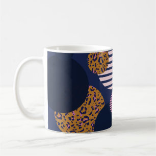 Caneca De Café Pontos-leopardo: Elegância azul escura.
