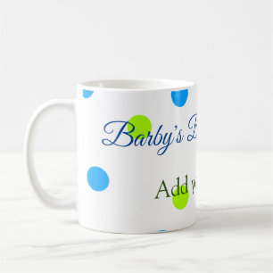 Caneca De Café Pontos polka azul verde baby shower adicionar nome