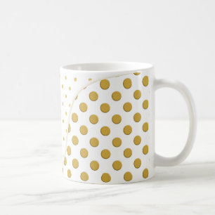 Caneca De Café Pontos Polka em Dourado e Branco