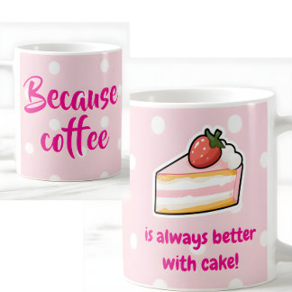 Caneca De Café Pontos Polka Rosa Porque Café & Bolo