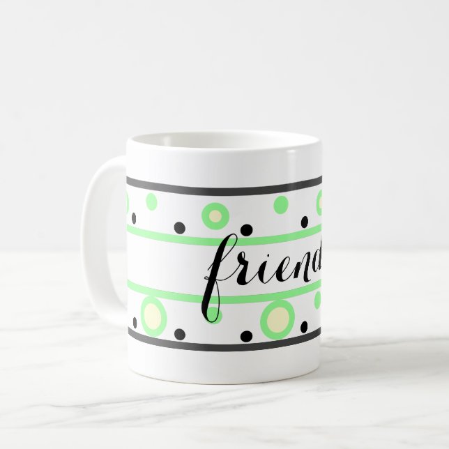 Caneca De Café Pontos Polka Verde Creme Amigos (Frente Esquerda)