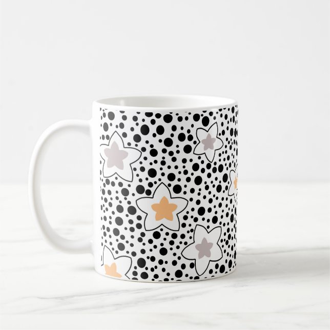 Caneca De Café Pontos pretos e brancos retrô com estrelas  (Esquerda)