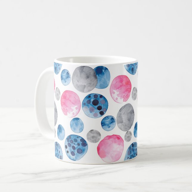 Caneca De Café Pontos Rosa Azul Cinza (Frente Esquerda)