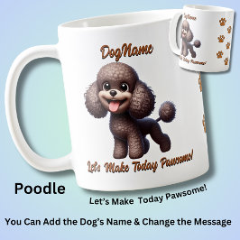 Caneca De Café Poodle - Adicionar Nome do Cachorro, Alterar Texto