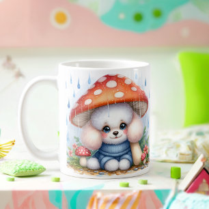 Caneca De Café Poodle Adorable Puppy Sob O Guarda-chuvas