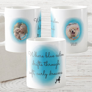 Caneca De Café Poodle Aquarela Pastel Azul com Fotos Personalizad
