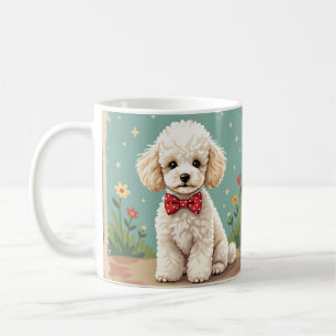 Caneca De Café Poodle branco adorável com gravata borboleta