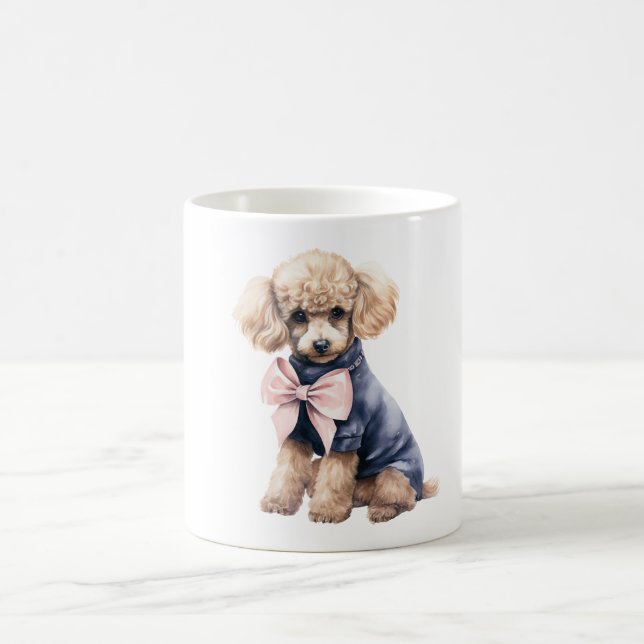 Caneca De Café Poodle Chic em Rosa e Azul (Centro)