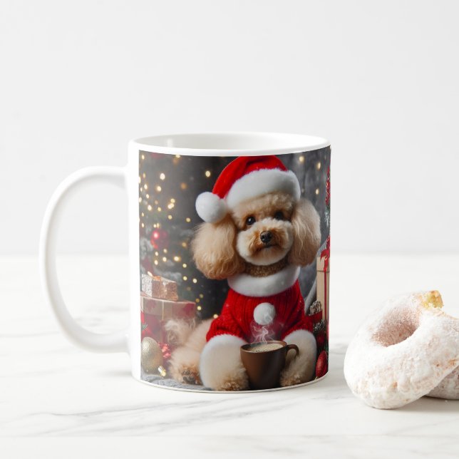 Caneca De Café Poodle Christmas Mug – Cute Dog with Santa Hat (Com Donut)