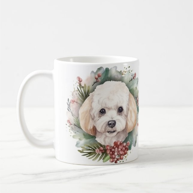Caneca De Café Poodle Christmas Wreath Festivo (Esquerda)