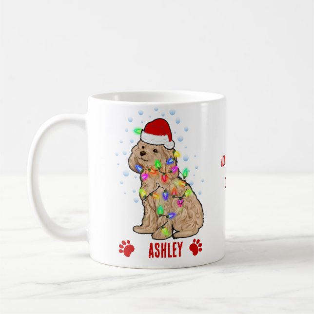 Caneca De Café Poodle com Cachorro Claro de Natal (Esquerda)