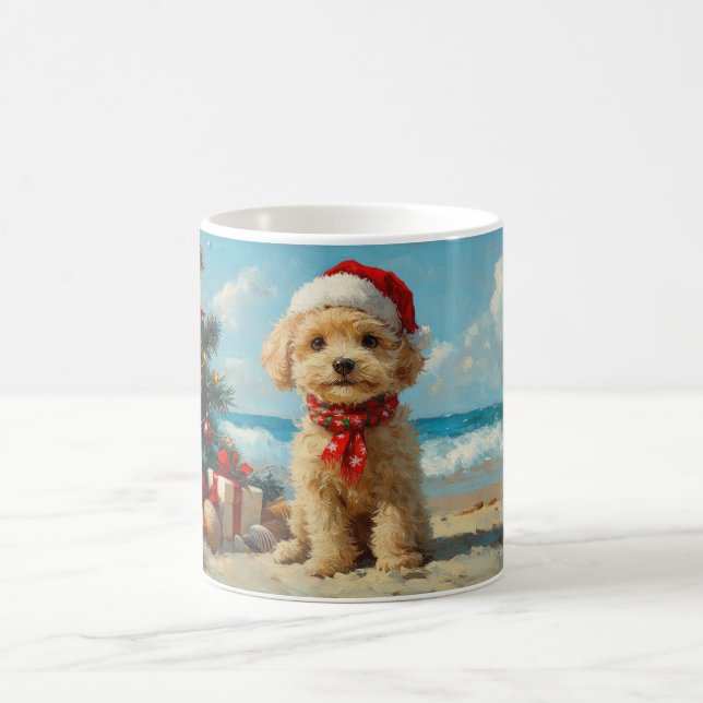 Caneca De Café Poodle Dog Christmas Vintage Beach (Centro)