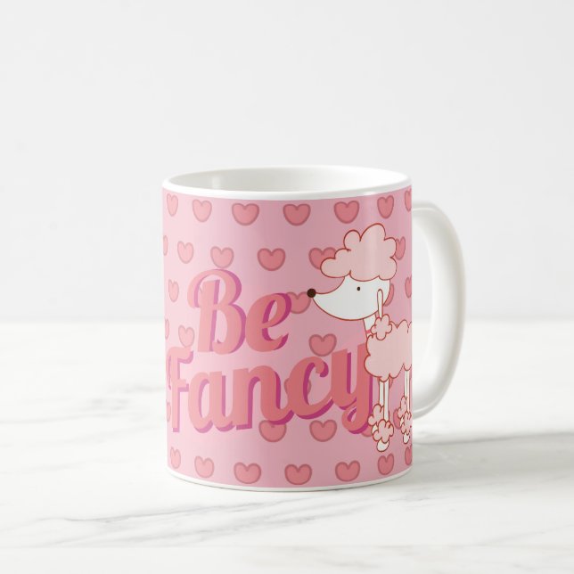 Caneca De Café Poodle e Corações Rosa Sejam Ricos (Frente Esquerda)