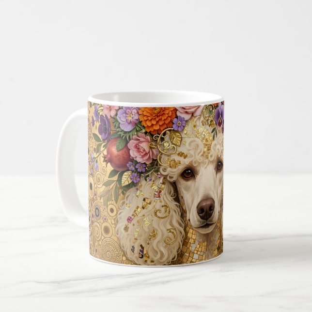Caneca De Café Poodle Floral Boho  (Frente Esquerda)