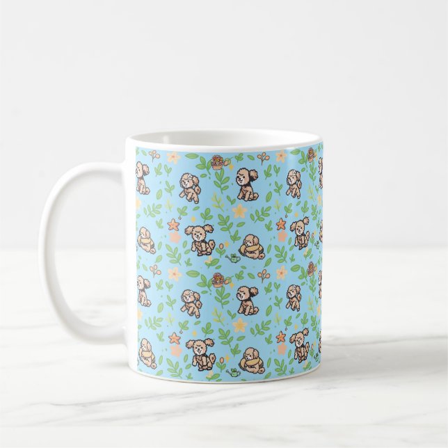Caneca de Café Poodle Presente Floral Fofo de Prim (Esquerda)