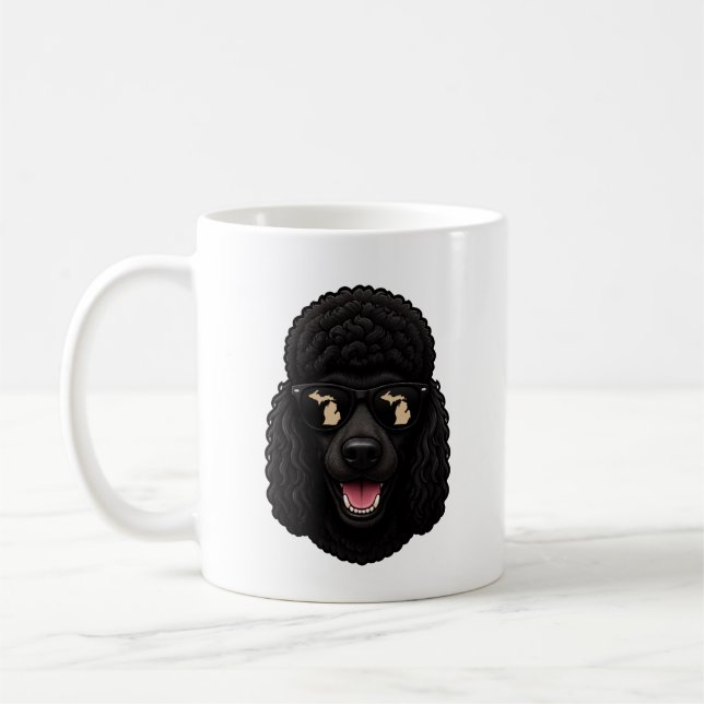 Caneca De Café Poodle Preto de Michigan Usando Óculos de Sol (Esquerda)