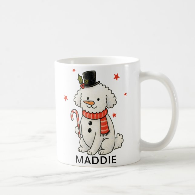 Caneca De Café Poodle Snowman Christmas Dog (Direita)