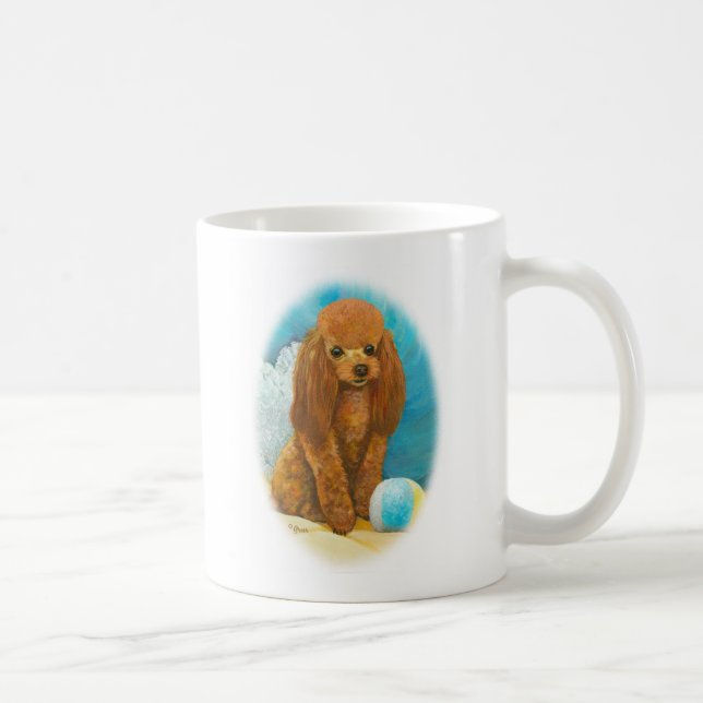 Caneca De Café Poodle Vermelho Apricot com Bola (Direita)